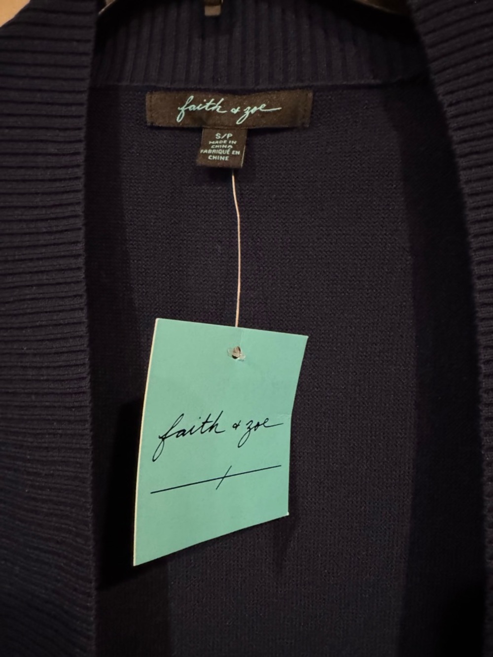 Faith & Zoe Navy Open Front Ribbed Cardigan - Picture 3 of 3